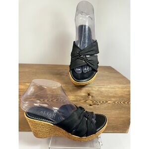 Italian Shoemakers Wedge Sandals Womens 6M Italy Black Platform Resort Boho Y2K